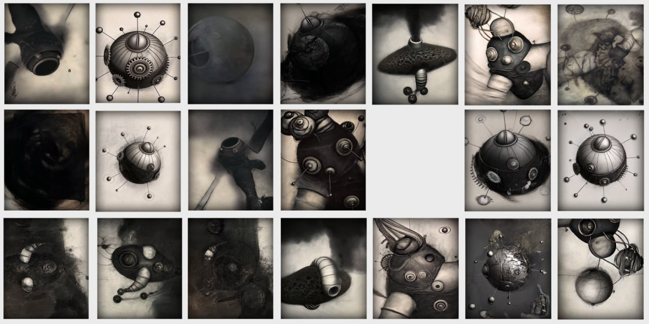 The series of 32 images presents visual fragments of an imagined dialogue between the artist and the AI curator Noah 33. Created from the artist’s original works and further processed through AI, the images form a hybrid visual language that is simultaneously organic and mechanical. Within the context of Eden.exe, the series becomes a visualization of communication in which the subject dissolves into multiple positions, and the act of creation is distributed between the human and the system.